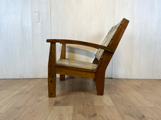 Boatwood by WMK # 1/4 Formschöner und robuster Sessel aus altem Bootsholz, ein handgefertigtes Unikat aus massivem Teakholz # Holzsessel Lesesessel Clubsessel Armchair Gartenmöbel Balkonmöbel Gastro