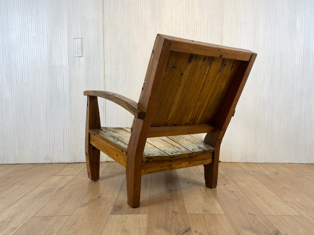 Boatwood by WMK # 1/4 Formschöner und robuster Sessel aus altem Bootsholz, ein handgefertigtes Unikat aus massivem Teakholz # Holzsessel Lesesessel Clubsessel Armchair Gartenmöbel Balkonmöbel Gastro