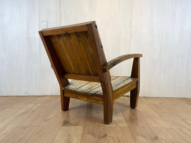 Boatwood by WMK # 1/3 Formschöner und robuster Sessel aus altem Bootsholz, ein handgefertigtes Unikat aus massivem Teakholz # Holzsessel Lesesessel Clubsessel Armchair Gartenmöbel Balkonmöbel Gastro