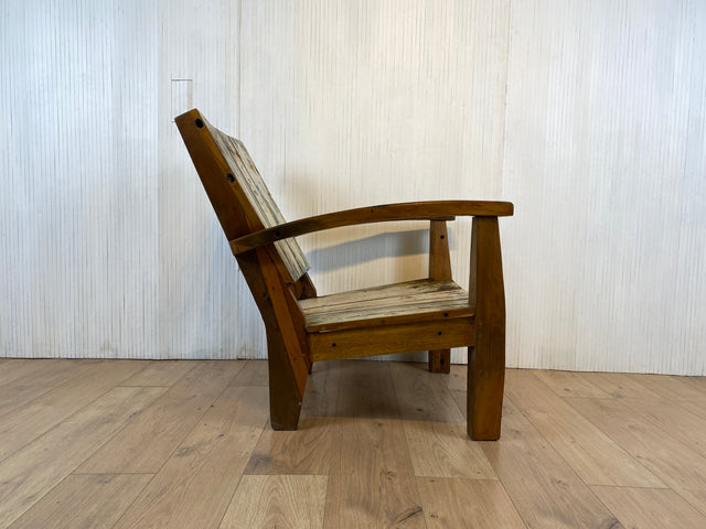 Boatwood by WMK # 1/3 Formschöner und robuster Sessel aus altem Bootsholz, ein handgefertigtes Unikat aus massivem Teakholz # Holzsessel Lesesessel Clubsessel Armchair Gartenmöbel Balkonmöbel Gastro