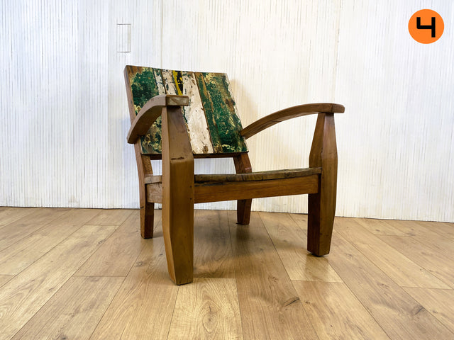 Boatwood by WMK # 1/3 Formschöner und robuster Sessel aus altem Bootsholz, ein handgefertigtes Unikat aus massivem Teakholz # Holzsessel Lesesessel Clubsessel Armchair Gartenmöbel Balkonmöbel Gastro