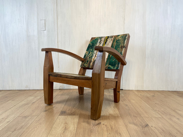 Boatwood by WMK # 1/4 Formschöner und robuster Sessel aus altem Bootsholz, ein handgefertigtes Unikat aus massivem Teakholz # Holzsessel Lesesessel Clubsessel Armchair Gartenmöbel Balkonmöbel Gastro