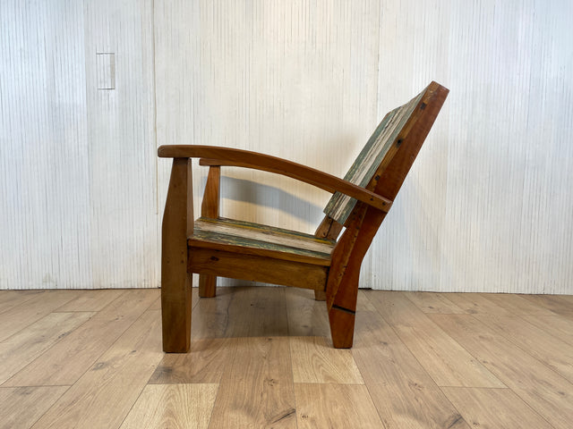 Boatwood by WMK # 1/3 Formschöner und robuster Sessel aus altem Bootsholz, ein handgefertigtes Unikat aus massivem Teakholz # Holzsessel Lesesessel Clubsessel Armchair Gartenmöbel Balkonmöbel Gastro