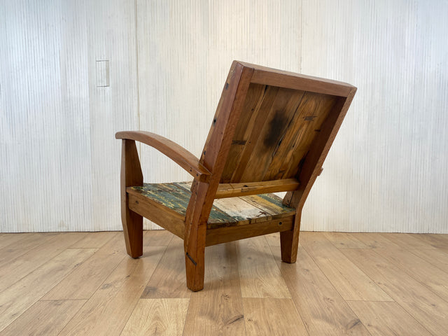 Boatwood by WMK # 1/4 Formschöner und robuster Sessel aus altem Bootsholz, ein handgefertigtes Unikat aus massivem Teakholz # Holzsessel Lesesessel Clubsessel Armchair Gartenmöbel Balkonmöbel Gastro