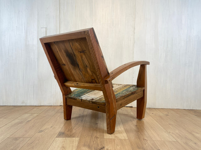 Boatwood by WMK # 1/3 Formschöner und robuster Sessel aus altem Bootsholz, ein handgefertigtes Unikat aus massivem Teakholz # Holzsessel Lesesessel Clubsessel Armchair Gartenmöbel Balkonmöbel Gastro