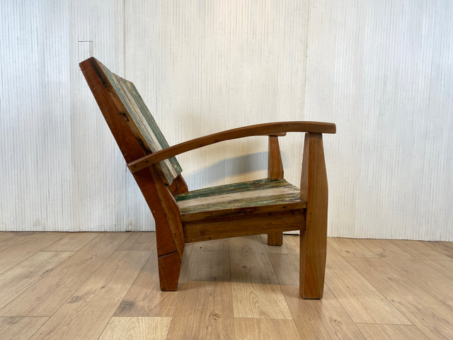 Boatwood by WMK # 1/4 Formschöner und robuster Sessel aus altem Bootsholz, ein handgefertigtes Unikat aus massivem Teakholz # Holzsessel Lesesessel Clubsessel Armchair Gartenmöbel Balkonmöbel Gastro