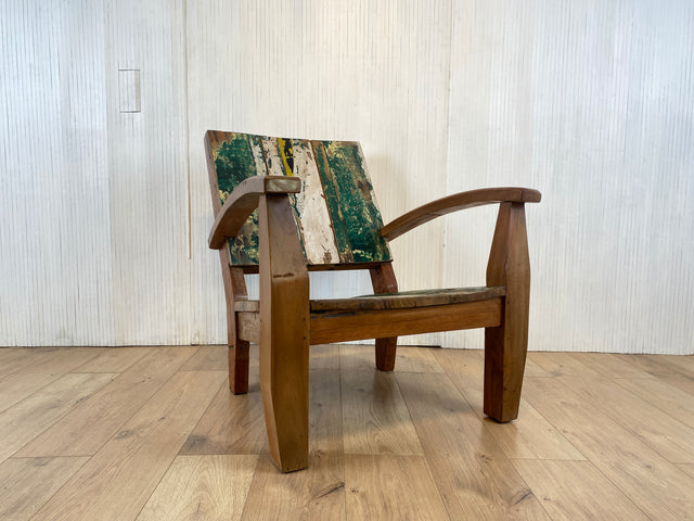 Boatwood by WMK # 1/4 Formschöner und robuster Sessel aus altem Bootsholz, ein handgefertigtes Unikat aus massivem Teakholz # Holzsessel Lesesessel Clubsessel Armchair Gartenmöbel Balkonmöbel Gastro