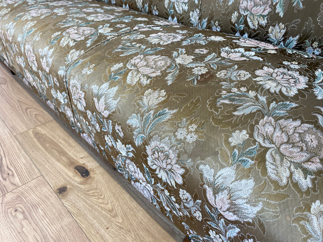 WMK Wunderschönes & gut erhaltenes 30er Jahre Schlafsofa mit feinem floralem Bezug, Wiener Geflecht & Bettwäschefach # Sofa Couch Schlafcouch Klappcouch Liege Daybed Sitzgarnitur Chippendale Vintage