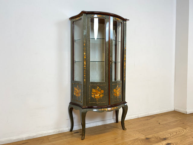 WMK I Hochwertige italienische Stilmöbel Vitrine im antiken Stil mit ovalen Gläsern & Intarsien I Vitrinenschrank Glasvitrine Sammlervitrine Geschirrschrank Barock Rokoko Louis XV Vintage Berlin Jena