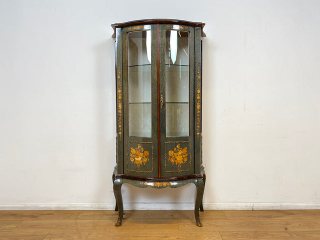 WMK I Hochwertige italienische Stilmöbel Vitrine im antiken Stil mit ovalen Gläsern & Intarsien I Vitrinenschrank Glasvitrine Sammlervitrine Geschirrschrank Barock Rokoko Louis XV Vintage Berlin Jena