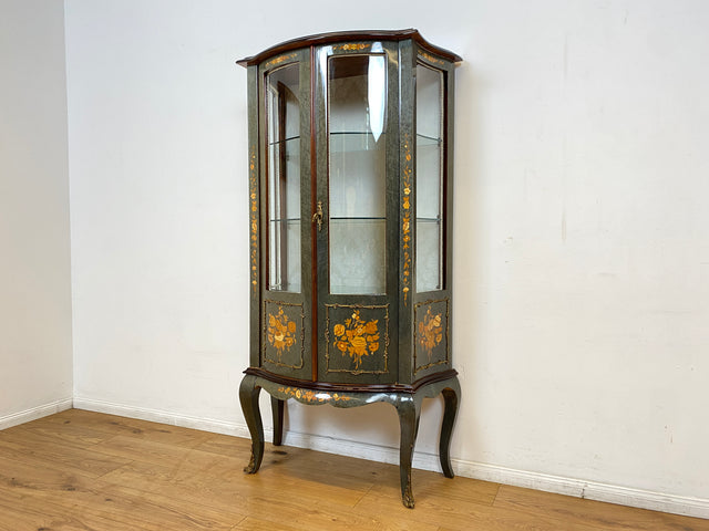 WMK I Hochwertige italienische Stilmöbel Vitrine im antiken Stil mit ovalen Gläsern & Intarsien I Vitrinenschrank Glasvitrine Sammlervitrine Geschirrschrank Barock Rokoko Louis XV Vintage Berlin Jena
