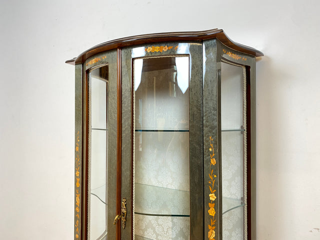 WMK I Hochwertige italienische Stilmöbel Vitrine im antiken Stil mit ovalen Gläsern & Intarsien I Vitrinenschrank Glasvitrine Sammlervitrine Geschirrschrank Barock Rokoko Louis XV Vintage Berlin Jena