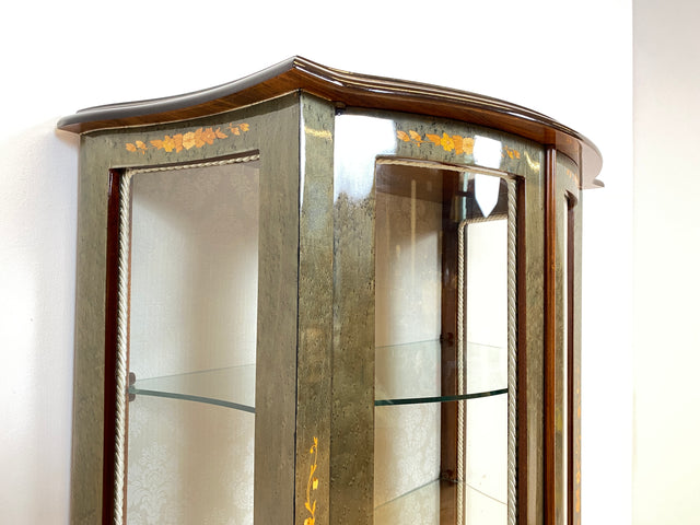 WMK I Hochwertige italienische Stilmöbel Vitrine im antiken Stil mit ovalen Gläsern & Intarsien I Vitrinenschrank Glasvitrine Sammlervitrine Geschirrschrank Barock Rokoko Louis XV Vintage Berlin Jena
