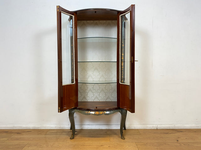 WMK I Hochwertige italienische Stilmöbel Vitrine im antiken Stil mit ovalen Gläsern & Intarsien I Vitrinenschrank Glasvitrine Sammlervitrine Geschirrschrank Barock Rokoko Louis XV Vintage Berlin Jena
