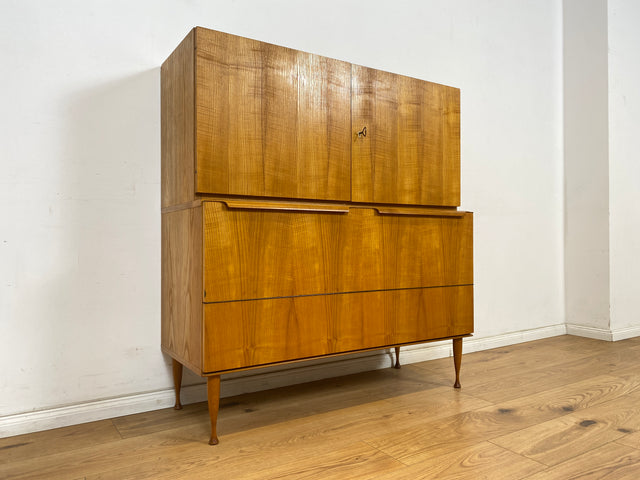 WMK Schöner & gut erhaltener Mid-Century Highboard in Esche aus 1966 von VEB Bad Liebenwerda, baugleich mit VEB Hellerau # Schrank Wäscheschrank Wäschekommode Sideboard Kommode 60er DDR Vintage Retro