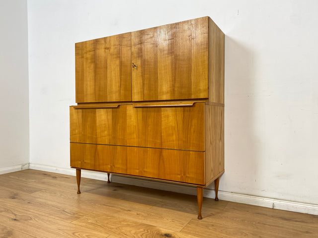 WMK Schöner & gut erhaltener Mid-Century Highboard in Esche aus 1966 von VEB Bad Liebenwerda, baugleich mit VEB Hellerau # Schrank Wäscheschrank Wäschekommode Sideboard Kommode 60er DDR Vintage Retro