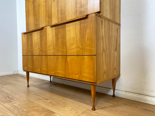 WMK Schöner & gut erhaltener Mid-Century Highboard in Esche aus 1966 von VEB Bad Liebenwerda, baugleich mit VEB Hellerau # Schrank Wäscheschrank Wäschekommode Sideboard Kommode 60er DDR Vintage Retro