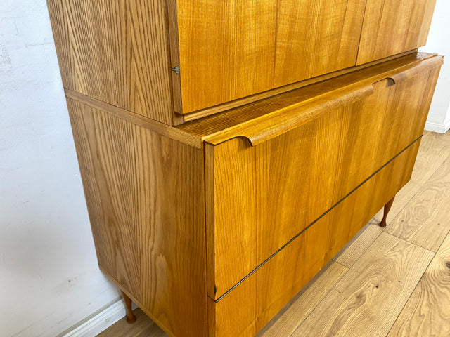 WMK Schöner & gut erhaltener Mid-Century Highboard in Esche aus 1966 von VEB Bad Liebenwerda, baugleich mit VEB Hellerau # Schrank Wäscheschrank Wäschekommode Sideboard Kommode 60er DDR Vintage Retro