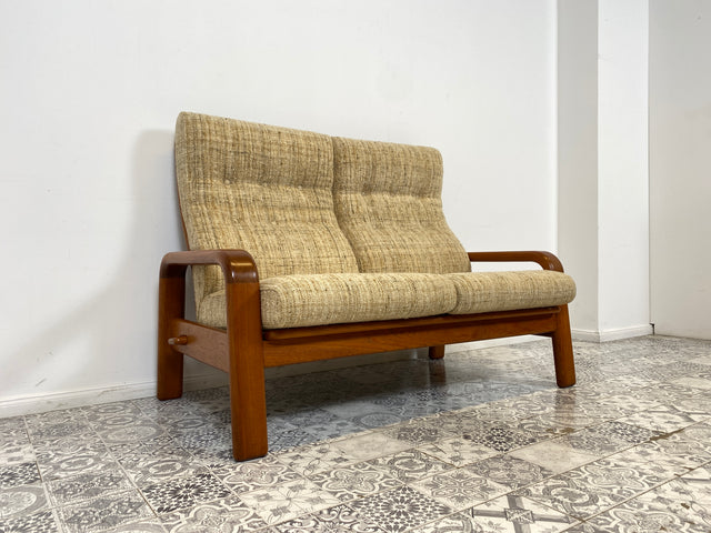 WMK Hochwertiges und sehr gut erhaltenes skandinavisches Designersofa von HS Design mit edlem Teakholz Rahmen und feinem Wollbezug # Sofa Couch 2er 2-Sitzer Teak Danish Design Mid-Century Vintage