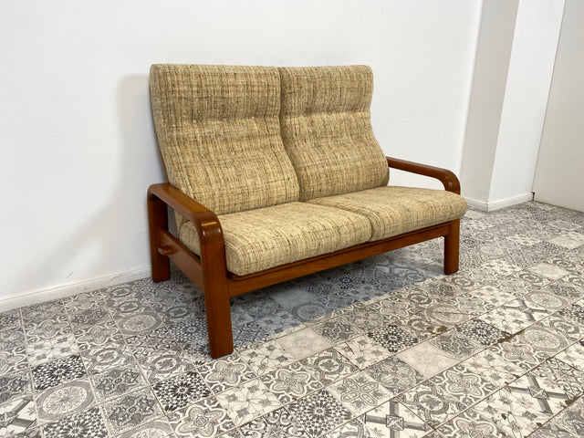 WMK Hochwertiges und sehr gut erhaltenes skandinavisches Designersofa von HS Design mit edlem Teakholz Rahmen und feinem Wollbezug # Sofa Couch 2er 2-Sitzer Teak Danish Design Mid-Century Vintage