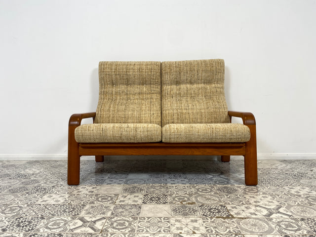 WMK Hochwertiges und sehr gut erhaltenes skandinavisches Designersofa von HS Design mit edlem Teakholz Rahmen und feinem Wollbezug # Sofa Couch 2er 2-Sitzer Teak Danish Design Mid-Century Vintage