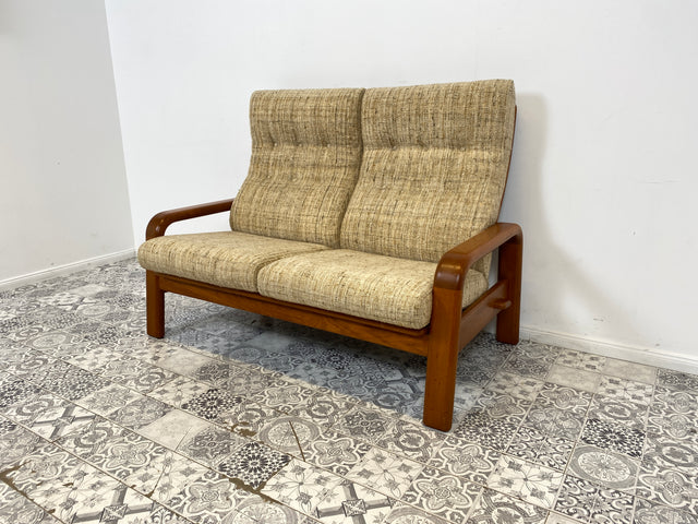 WMK Hochwertiges und sehr gut erhaltenes skandinavisches Designersofa von HS Design mit edlem Teakholz Rahmen und feinem Wollbezug # Sofa Couch 2er 2-Sitzer Teak Danish Design Mid-Century Vintage