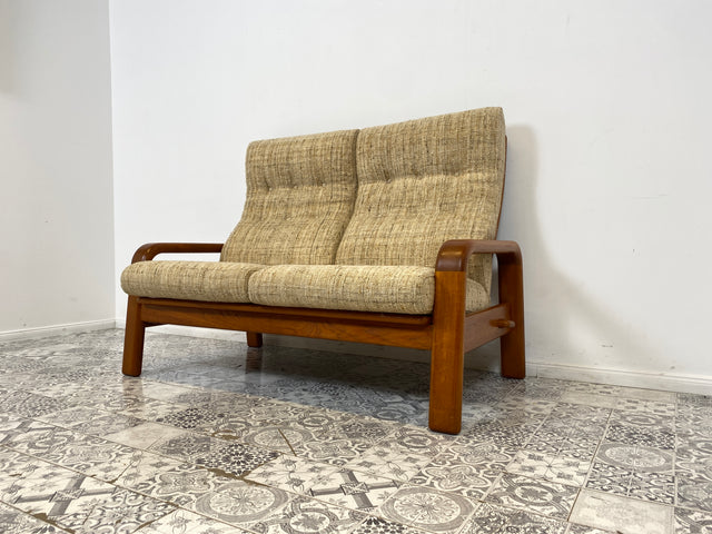 WMK Hochwertiges und sehr gut erhaltenes skandinavisches Designersofa von HS Design mit edlem Teakholz Rahmen und feinem Wollbezug # Sofa Couch 2er 2-Sitzer Teak Danish Design Mid-Century Vintage