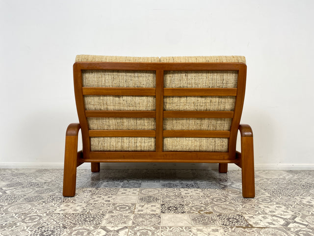 WMK Hochwertiges und sehr gut erhaltenes skandinavisches Designersofa von HS Design mit edlem Teakholz Rahmen und feinem Wollbezug # Sofa Couch 2er 2-Sitzer Teak Danish Design Mid-Century Vintage