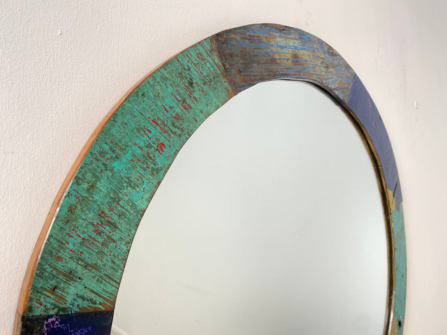 Boatwood by WMK # Large round wall mirror made of old boat wood, a handmade unique piece made of teak in the original colors of the boats # colorful mirror bathroom mirror hallway mirror artwork art boat furniture