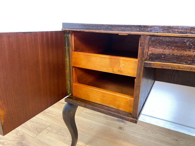 WMK Sehr eleganter antiker Schreibtisch im Chippendale Stil aus vollem Holz mit geräumigen Schubladen, Tatzenfüßen &amp; freistellend # Desk Arbeitstisch Bürotisch Lady Sekretär Vintage # Versand möglich