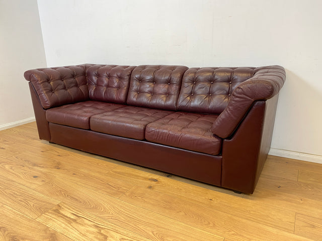 WMK Stilvolles & äußerst bequemes skandinavisches Ledersofa mit weichem gestepptem Echtlederbezug mit charaktervoller Alterspatina # Sofa Couch Ledercouch 3-Sitzer Chesterfield Leder Echtleder Vintage