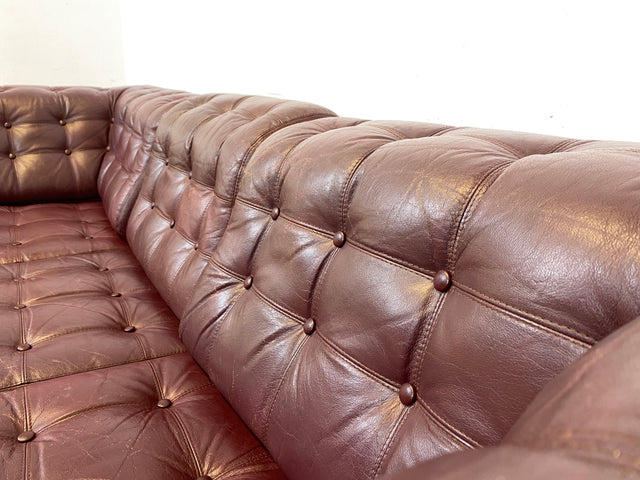 WMK Stilvolles & äußerst bequemes skandinavisches Ledersofa mit weichem gestepptem Echtlederbezug mit charaktervoller Alterspatina # Sofa Couch Ledercouch 3-Sitzer Chesterfield Leder Echtleder Vintage