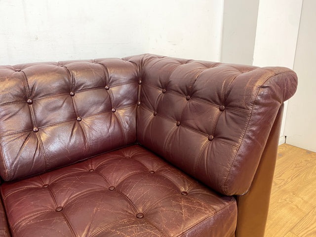 WMK Stylish &amp; extremely comfortable Scandinavian leather sofa with soft quilted genuine leather cover with characteristic aged patina # Sofa Couch Leather Couch 3-Seater Chesterfield Leather Genuine Leather Vintage