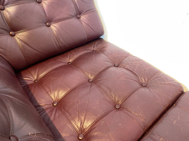 WMK Stilvolles & äußerst bequemes skandinavisches Ledersofa mit weichem gestepptem Echtlederbezug mit charaktervoller Alterspatina # Sofa Couch Ledercouch 3-Sitzer Chesterfield Leder Echtleder Vintage