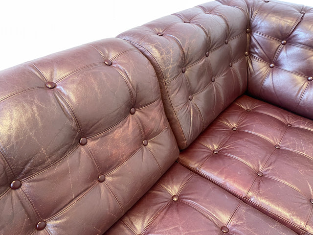 WMK Stylish &amp; extremely comfortable Scandinavian leather sofa with soft quilted genuine leather cover with characteristic aged patina # Sofa Couch Leather Couch 3-Seater Chesterfield Leather Genuine Leather Vintage