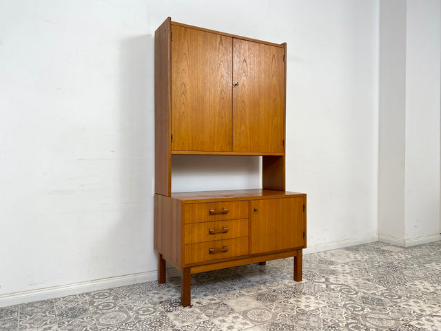 WMK Minimalistisches skandinavisches Highboard mit Schubalden und sehr hübschen Holzgriffen im Teakholz # Schrank Wäscheschrank Bücherschrank Sideboard Kommode Teak Danish Design Vintage Mid-Century