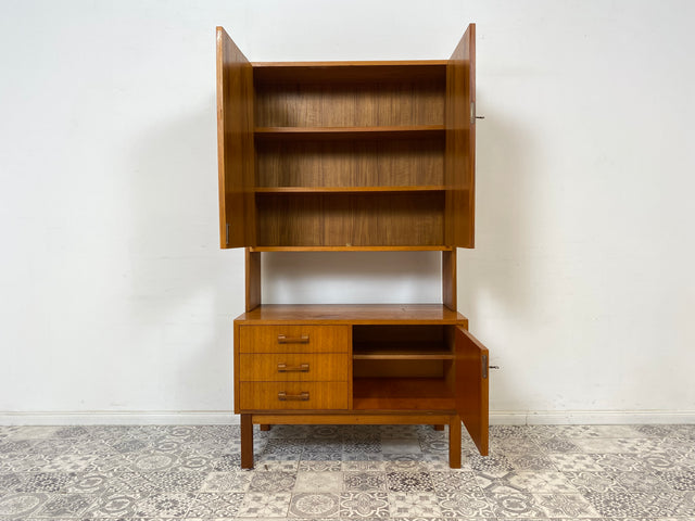 WMK Minimalistisches skandinavisches Highboard mit Schubalden und sehr hübschen Holzgriffen im Teakholz # Schrank Wäscheschrank Bücherschrank Sideboard Kommode Teak Danish Design Vintage Mid-Century