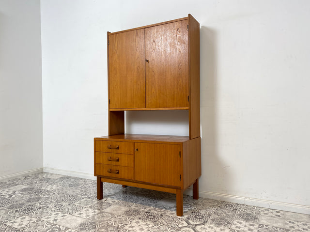 WMK Minimalistisches skandinavisches Highboard mit Schubalden und sehr hübschen Holzgriffen im Teakholz # Schrank Wäscheschrank Bücherschrank Sideboard Kommode Teak Danish Design Vintage Mid-Century