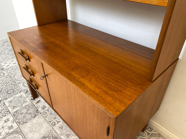 WMK Minimalistisches skandinavisches Highboard mit Schubalden und sehr hübschen Holzgriffen im Teakholz # Schrank Wäscheschrank Bücherschrank Sideboard Kommode Teak Danish Design Vintage Mid-Century