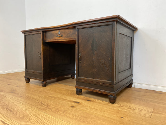 WMK Imposanter und sehr gut erhaltener antiker Schreibtisch aus vollem Holz mit Schubladen und edlen Messingbeschlägen # Arbeitstisch Bürotisch Sekretär Writing Desk Jugendstil Gründerzeit Vintage