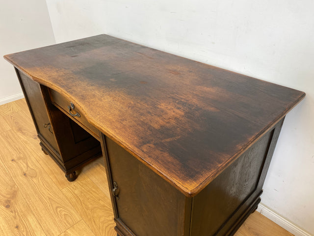 WMK Imposanter und sehr gut erhaltener antiker Schreibtisch aus vollem Holz mit Schubladen und edlen Messingbeschlägen # Arbeitstisch Bürotisch Sekretär Writing Desk Jugendstil Gründerzeit Vintage