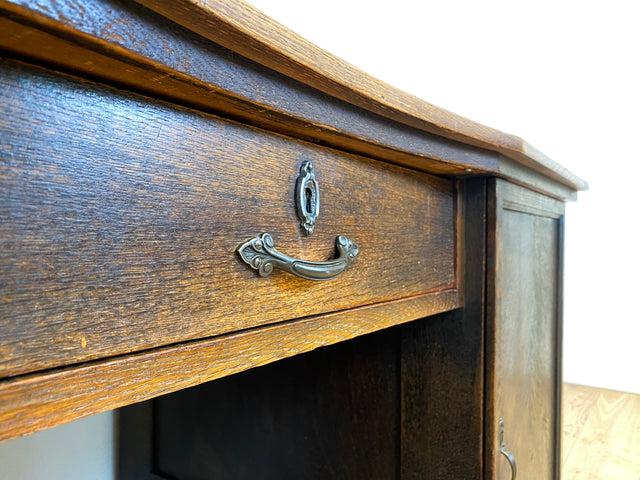 WMK Imposanter und sehr gut erhaltener antiker Schreibtisch aus vollem Holz mit Schubladen und edlen Messingbeschlägen # Arbeitstisch Bürotisch Sekretär Writing Desk Jugendstil Gründerzeit Vintage