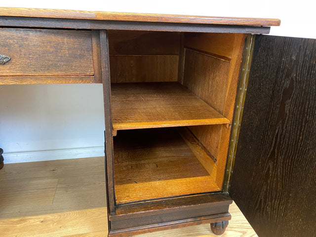 WMK Imposanter und sehr gut erhaltener antiker Schreibtisch aus vollem Holz mit Schubladen und edlen Messingbeschlägen # Arbeitstisch Bürotisch Sekretär Writing Desk Jugendstil Gründerzeit Vintage