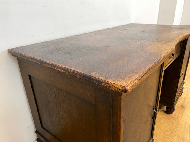 WMK Imposanter und sehr gut erhaltener antiker Schreibtisch aus vollem Holz mit Schubladen und edlen Messingbeschlägen # Arbeitstisch Bürotisch Sekretär Writing Desk Jugendstil Gründerzeit Vintage