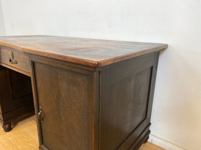 WMK Imposanter und sehr gut erhaltener antiker Schreibtisch aus vollem Holz mit Schubladen und edlen Messingbeschlägen # Arbeitstisch Bürotisch Sekretär Writing Desk Jugendstil Gründerzeit Vintage