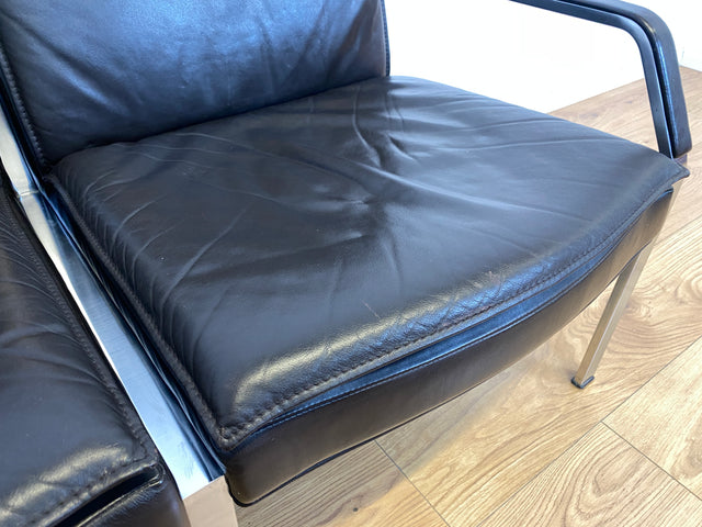 WMK Stilvolles & sehr gut erhaltenes Designersofa Alpha von Walter Knoll für Dreipunkt mit Echtlederbezug & Stahl # Sofa Couch Ledersofa Ledercouch 2-Sitzer Echtleder Space Age Chrom Leder Vintage