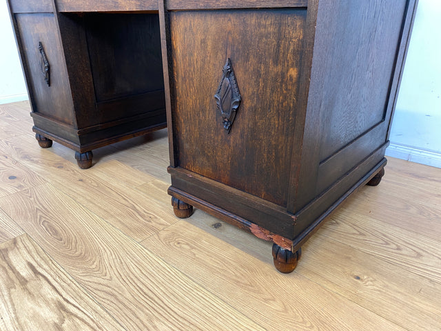 WMK Imposanter und sehr gut erhaltener antiker Schreibtisch aus vollem Holz mit Schubladen und edlen Messingbeschlägen # Arbeitstisch Bürotisch Sekretär Writing Desk Jugendstil Gründerzeit Vintage