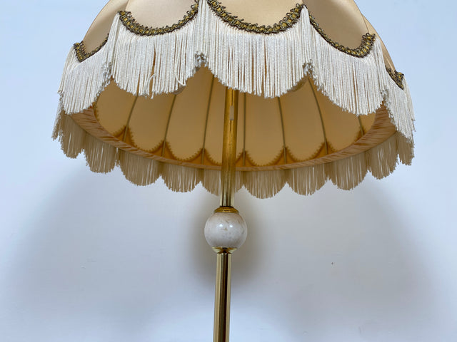 WMK Wunderschöne & sehr gut erhaltene 70er Jahre Stehlampe mit tollem Lampenschirm und Messing Lampenfuß mit edlen Marmorelementen # Lampe Stehleuchte Leselampe Leuchte Retro Mid-Century 60er Vintage