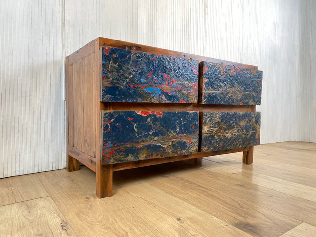 Boatwood by WMK # Besonders schönes Lowboard aus altem Bootsholz, ein handgefertigtes Unikat aus massivem Teakholz # Kommode Sideboard TV-Lowboard Fernsehekommode Schubladenkommode Wäschekommode Teak