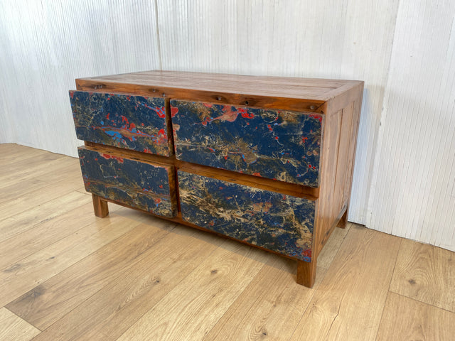 Boatwood by WMK # Besonders schönes Lowboard aus altem Bootsholz, ein handgefertigtes Unikat aus massivem Teakholz # Kommode Sideboard TV-Lowboard Fernsehekommode Schubladenkommode Wäschekommode Teak